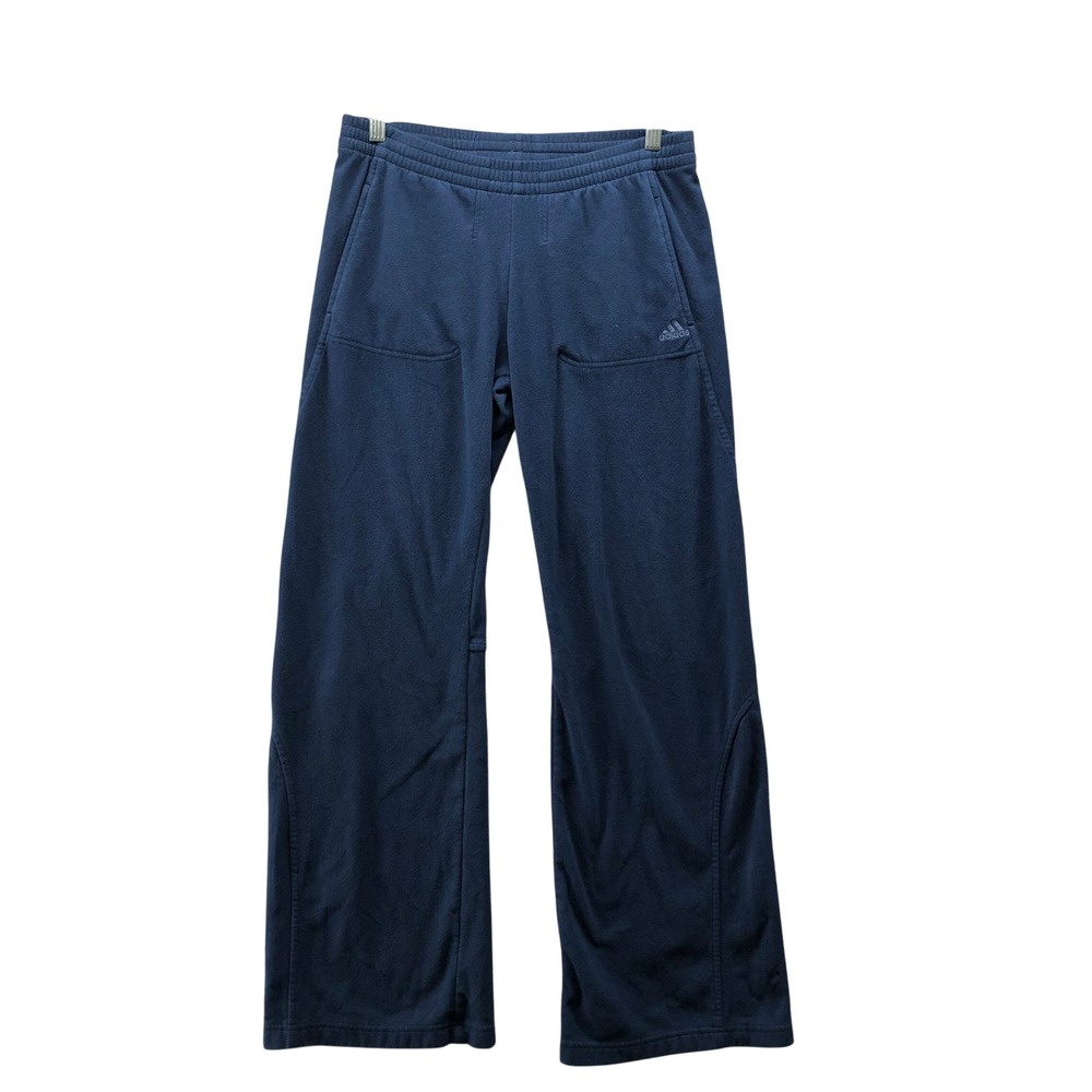 Vintage Y2K Adidas Navy Fleece Wide Leg Flare Sweatpants Track Pant Womens M